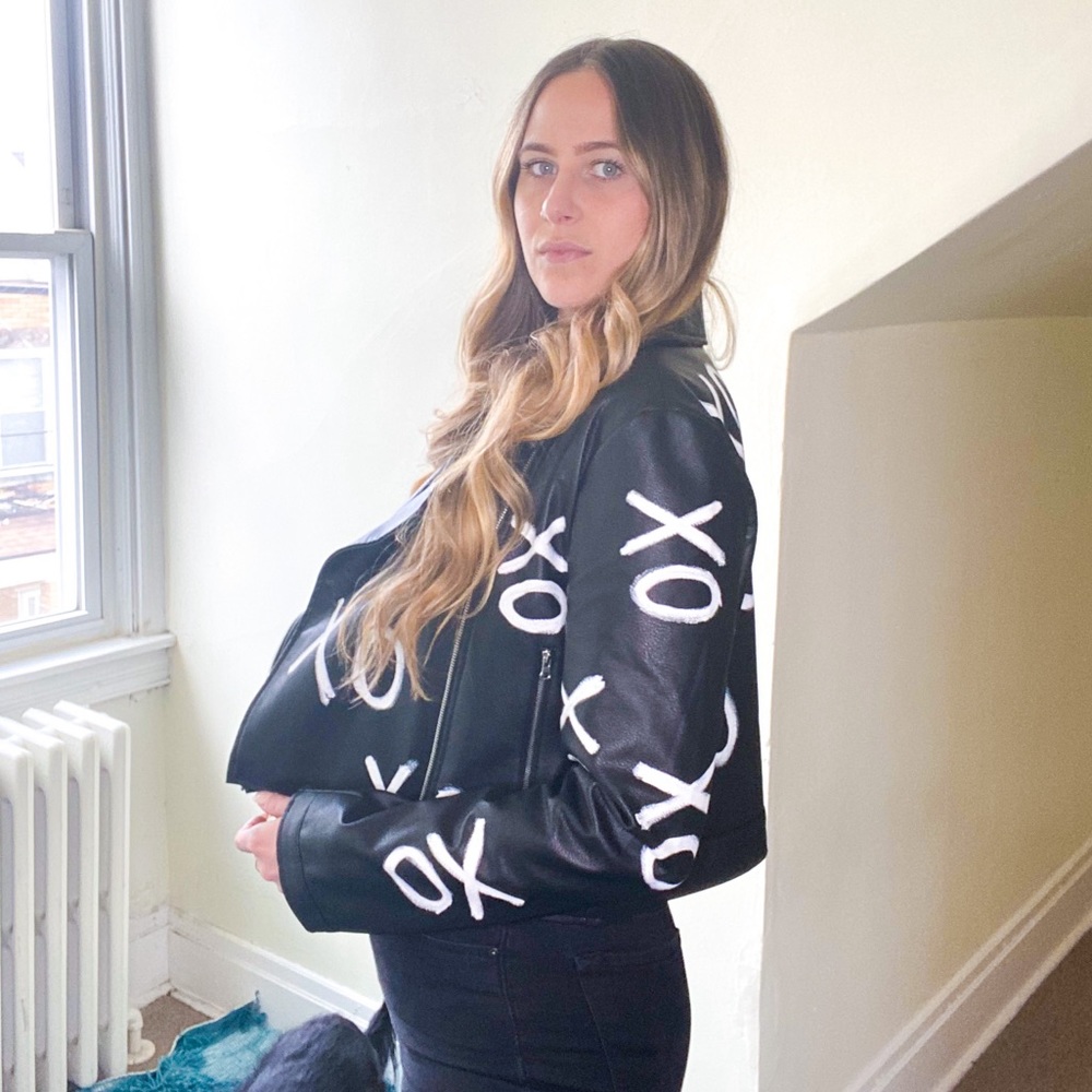 XO Painted Black Leather Jacket — Large
